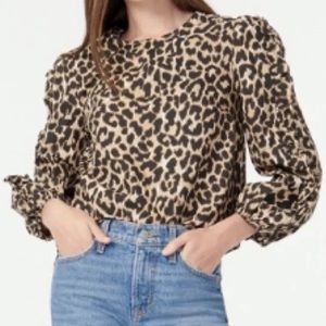 JCrew Leopard Cheetah Print Ruffled Sleeve Top